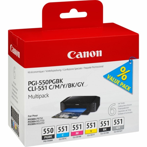 Canon Tintenpatrone MultiPack Bk,C,M,Y,Gy 550 551 6496B005