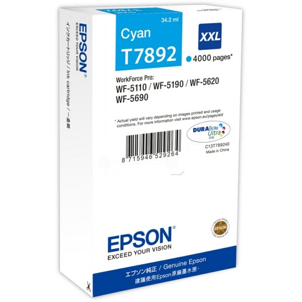 Epson Tintenpatrone cyan XXL T7892 C13T789240