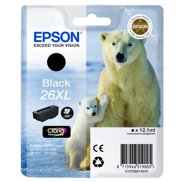 Epson Tintenpatrone schwarz XL 26XL C13T26214010