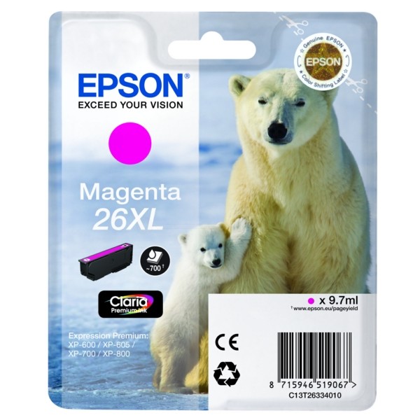Epson Tintenpatrone magenta XL 26XL C13T26334010